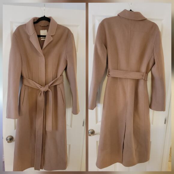 Mango Jackets & Blazers - MANGO Coat Womens SZ M Camel Brown WOOL Blend Belted Handmade Overcoat Trench